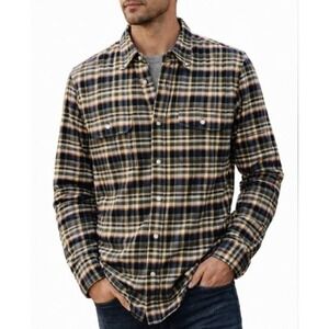 Everlane Brushed Flannel Shirt Beech Plaid Cotton Outdoors Cabin Mens Medium NEW
